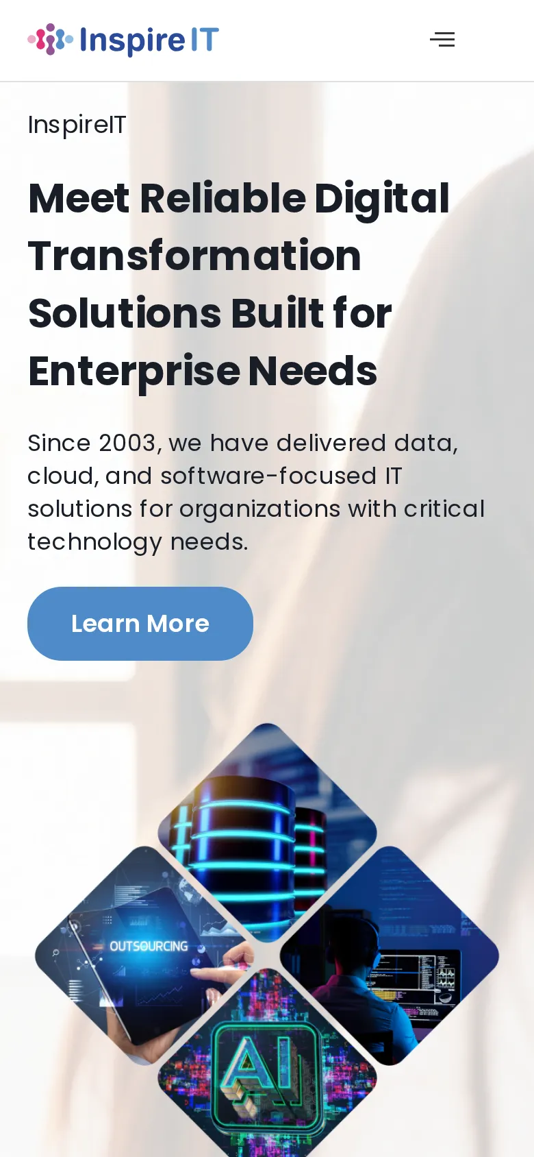 Mobile view of the InspireIT homepage.
