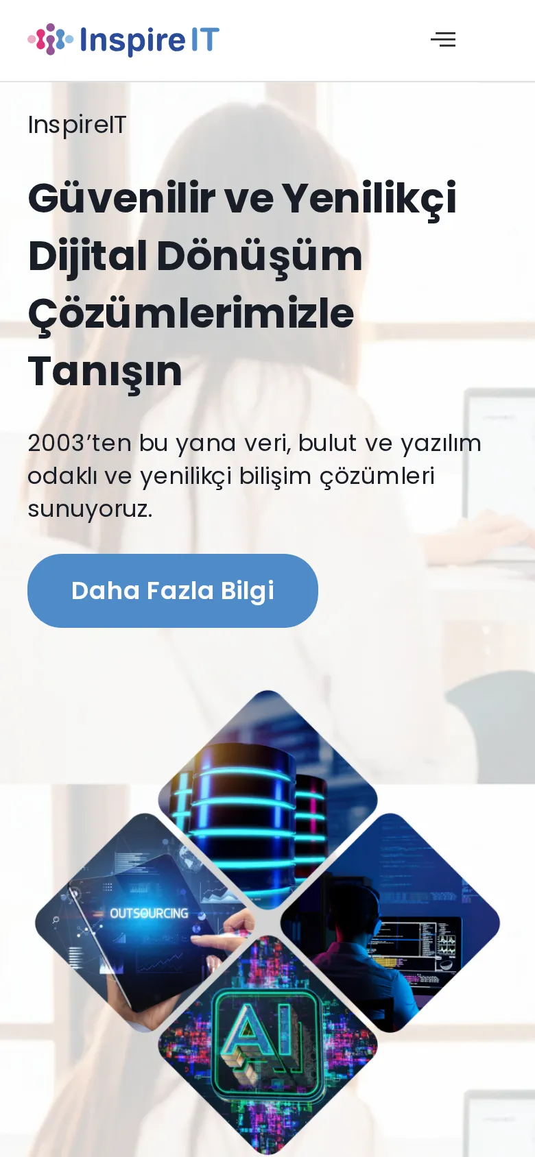 InspireIT ana sayfasının mobil görünümü.